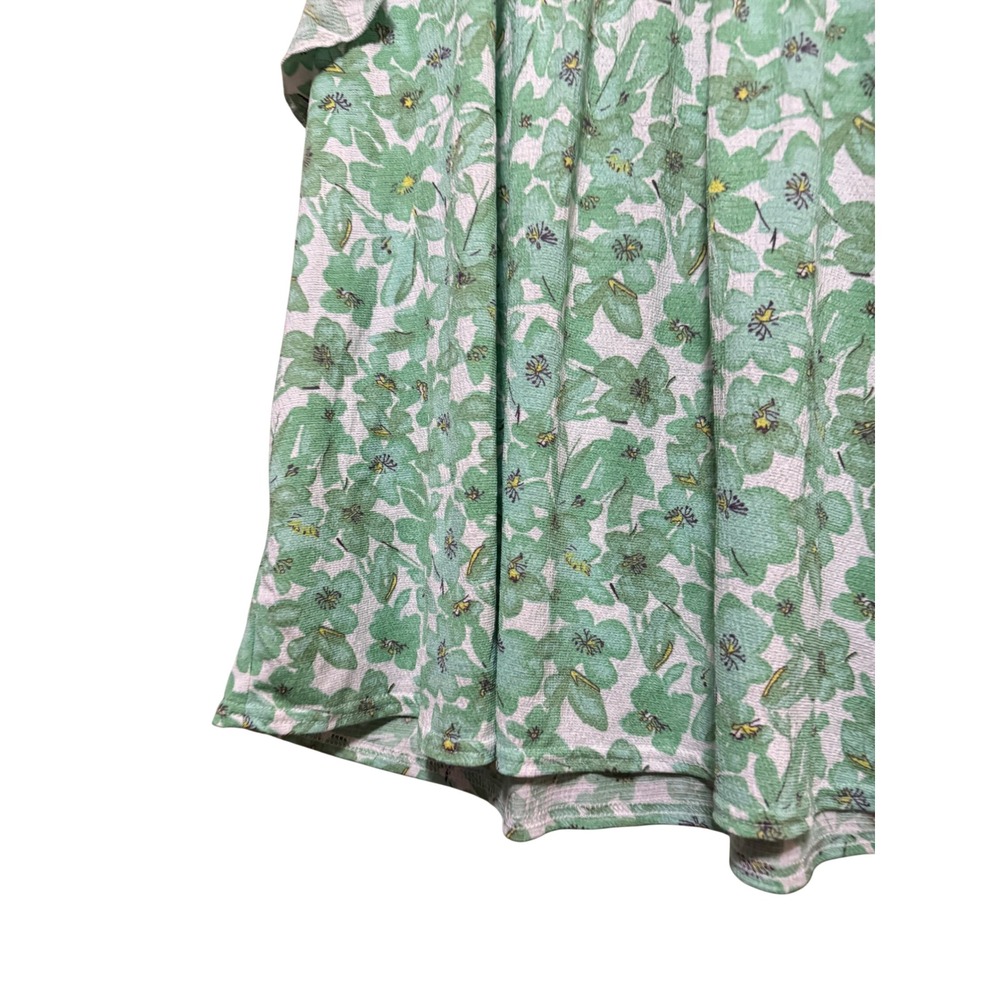 Melloday Smocked Mock Neck Blouse Womens XL Green Floral Flutter Sleeve - Picture 2 of 7